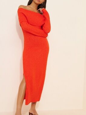 Daily Practice | Off-Shoulder Foldover Midi Sweater Dress